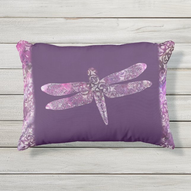 Paars Patina: Dragonfly Buitenkussen (Voorkant)