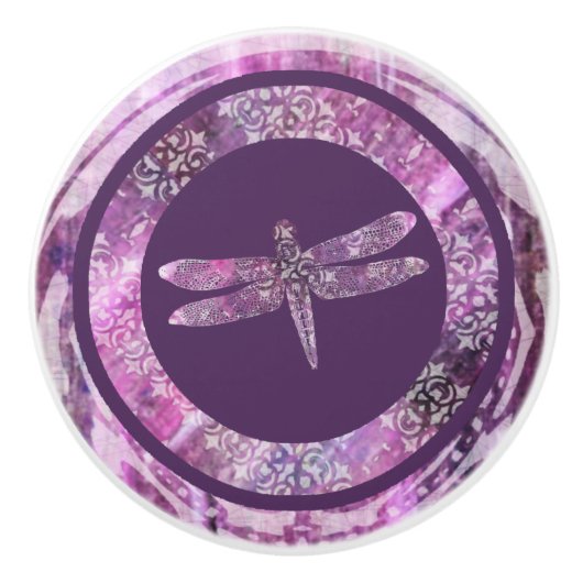Paars Patina: Dragonfly Keramische Knop (Voorkant)