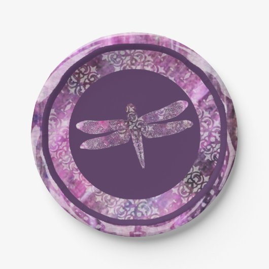 Paars Patina: Dragonfly Papieren Bordje (Voorkant)