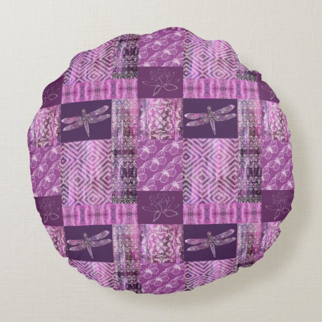 Paars Patina: mozaïek Rond Kussen (Achterkant)
