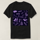 Paars patroon van katten en gitaren t-shirt (Design voorkant)