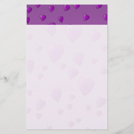 Paars patroon van liefdesharten. briefpapier (Voorkant)