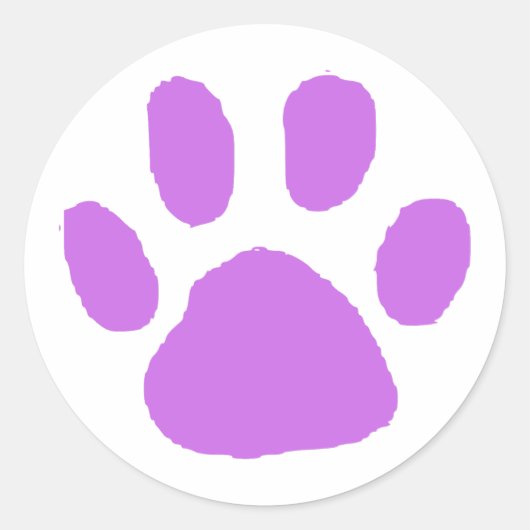 Paars PawPrint Design Ronde Sticker (Voorkant)