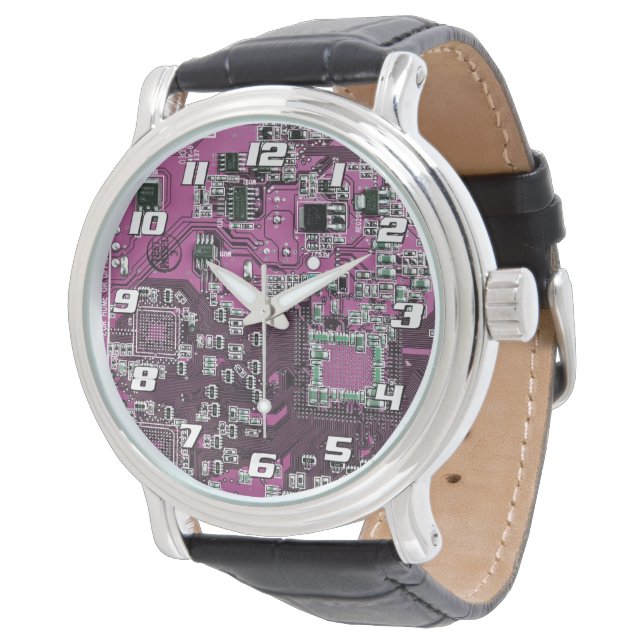 Paars PCB-printplaatontwerp voor IT-professionals Horloge (Gekanteld)