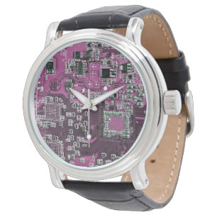 Paars PCB-printplaatontwerp voor IT-professionals Horloge