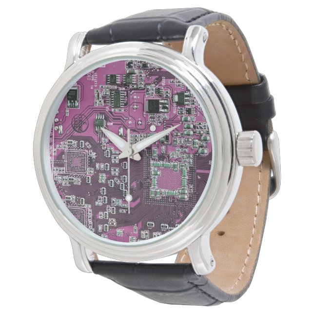 Paars PCB-printplaatontwerp voor IT-professionals Horloge (Gekanteld)