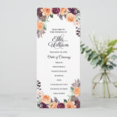Paars Peach Floral Fall Wedding Programme Kaart (Staand voorkant)