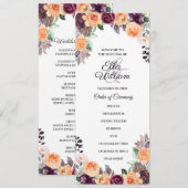 Paars Peach Floral Fall Wedding Programme Kaart (Voorkant / Achterkant)
