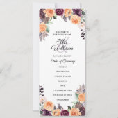 Paars Peach Floral Fall Wedding Programme Kaart (Voorkant)