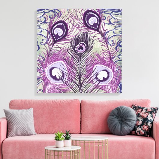  Paars Peacock Feathers elegant design Canvas Afdruk (Insitu (Woonkamer))