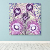  Paars Peacock Feathers elegant design Canvas Afdruk (Insitu (Houten vloer))