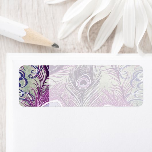 Paars Peacock Feathers elegant design Etiket (Insitu)
