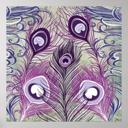 Paars Peacock Feathers elegant design Poster (Voorkant)