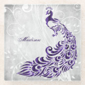 Paars Peacock - Gepersonaliseerd Onderzetter van g Glazen Onderzetter (Voorkant)