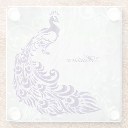 Paars Peacock - Gepersonaliseerd Onderzetter van g Glazen Onderzetter (Achterkant)