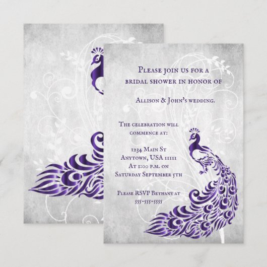 Paars Peacock Leaf Vine Vrijgezellenfeest Invite Kaart (Voorkant / Achterkant)