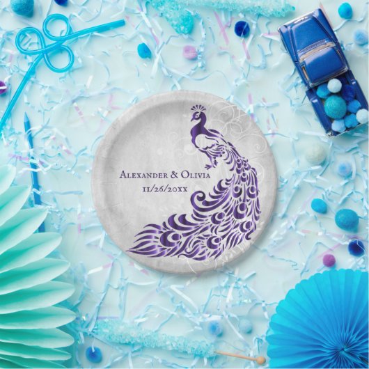 Paars Peacock Leaf Vine Wedding Paper Bord (Feest)
