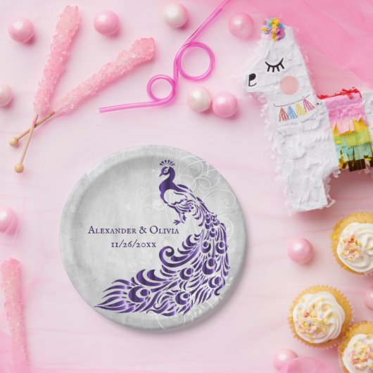 Paars Peacock Leaf Vine Wedding Paper Bord (Feest)