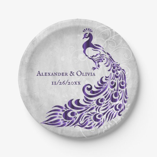 Paars Peacock Leaf Vine Wedding Paper Bord (Voorkant)