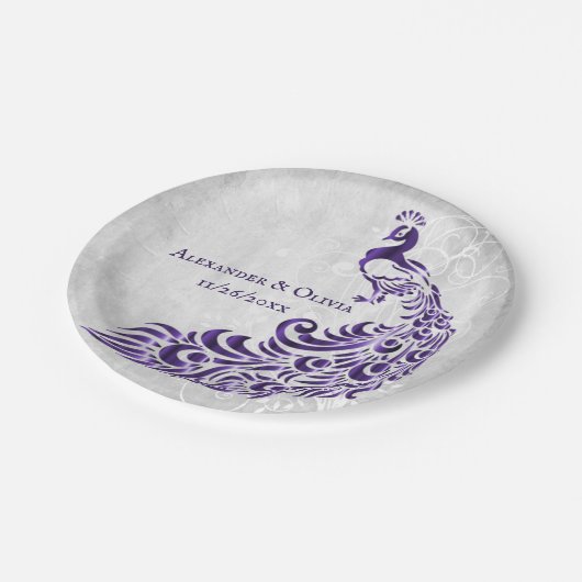 Paars Peacock Leaf Vine Wedding Paper Bord (Gekanteld)
