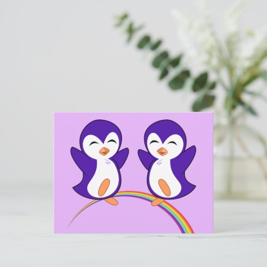  Paars Penguin Briefkaart (Staand voorkant)