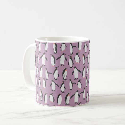 Paars Penguin Pattern Koffiemok (Voorkant links)