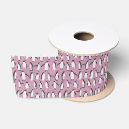 Paars Penguin Pattern Satijnen Lint