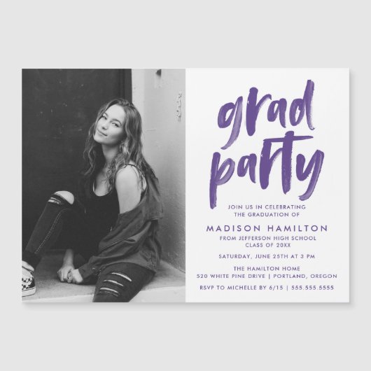 Paars | Penseel voor fotografie Magnetische Uitnodiging (Voorkant)