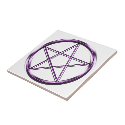 Paars Pentagram op wit Tegeltje (Zijkant)