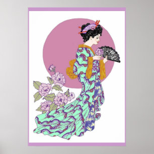 Paars Peony Fan Poster