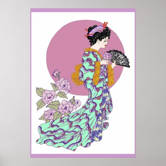 Paars Peony Fan Poster (Voorkant)