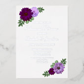 Paars Peony Floral Rehearsal Dinner Folie Uitnodiging (Voorkant)