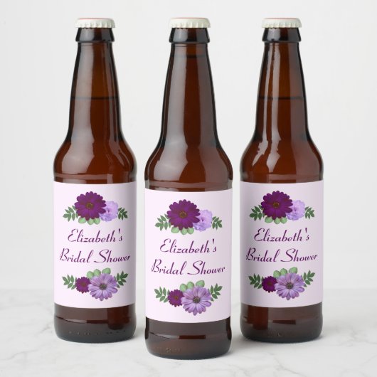 Paars Peony Floral Vrijgezellenfeest Bier Etiket (Flessen)