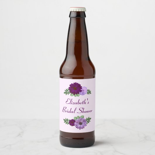 Paars Peony Floral Vrijgezellenfeest Bier Etiket (Voorkant)