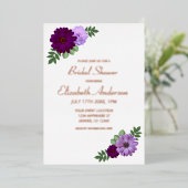 Paars Peony Floral Vrijgezellenfeest Folie Uitnodiging (Staand Voorkant)