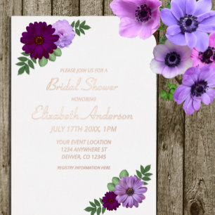 Paars Peony Floral Vrijgezellenfeest Folie Uitnodiging