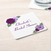 Paars Peony Floral Vrijgezellenfeest Kartonnen Onderzetters (Schuin)