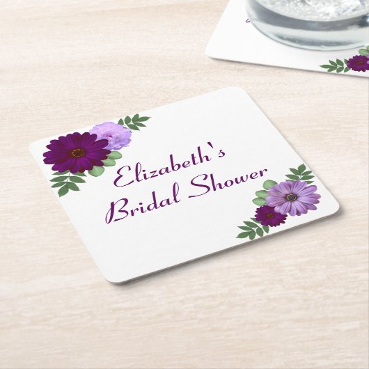 Paars Peony Floral Vrijgezellenfeest Kartonnen Onderzetters (Schuin)