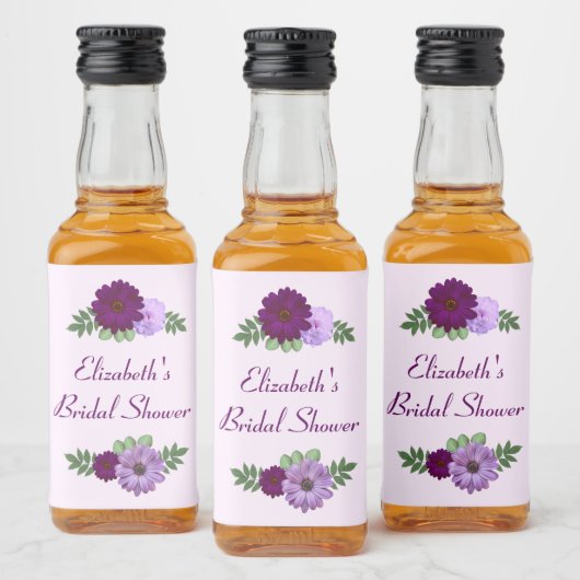 Paars Peony Floral Vrijgezellenfeest Likeurfles Etiket (Flessen)