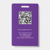Paars, Personeelsfoto ID met QR-code, Bedrijf Badge (Achterkant)