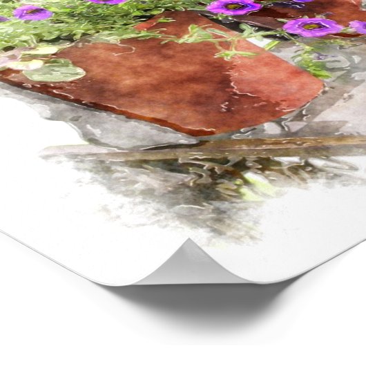 Paars Petunia Flowers Waterverf Digitaal schildere Poster (Hoek)
