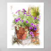 Paars Petunia Flowers Waterverf Digitaal schildere Poster (Voorkant)