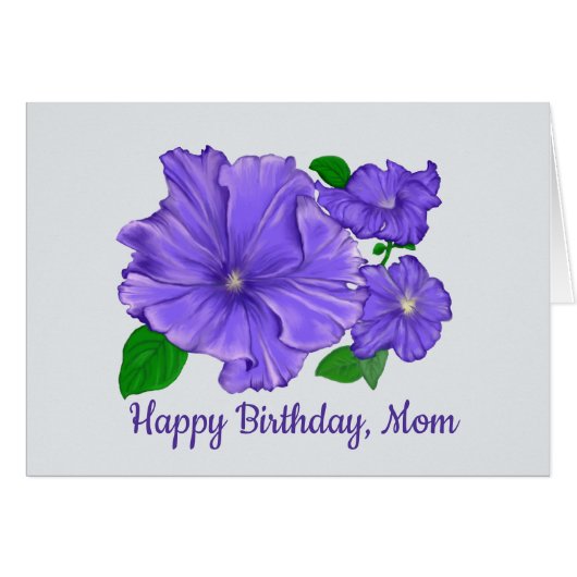 Paars Petunia, Happy Birthday, mam (Voorkant Horizontaal)