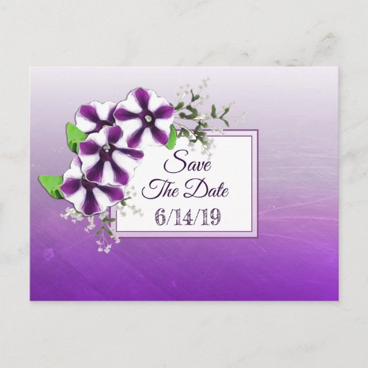 Paars Petunia Wedding Save the Date Briefkaart (Voorkant)