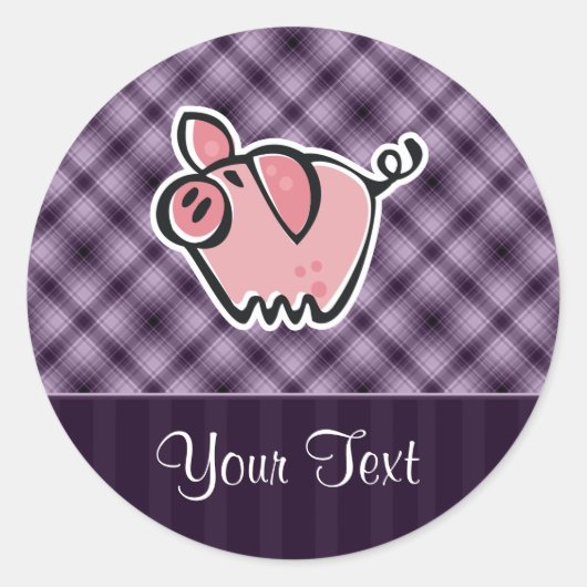 Paars Pig Ronde Sticker (Voorkant)