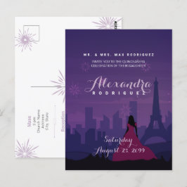 Paars Pink Paris Fireworks Quinceañera Briefkaart