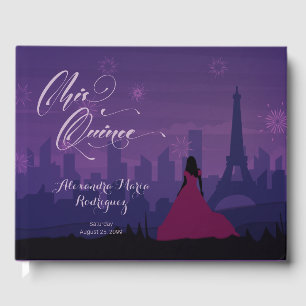 Paars Pink Paris Fireworks Quinceañera Gastenboek