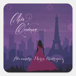 Paars Pink Paris Fireworks Quinceañera Vierkante Sticker