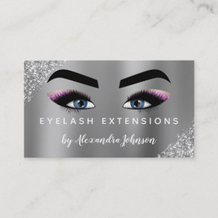 Paars Pink Silver Glitter Eyelash Extensions Visitekaartje