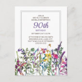 Paars Pink Waterverf Wildbloemen 90e verjaardag Briefkaart (Voorkant)